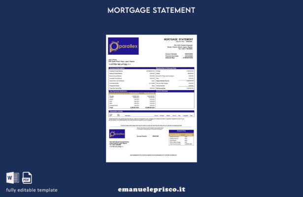 stile verificato Modello di estratto conto ipotecario Nigeria Parallex Bank Mode